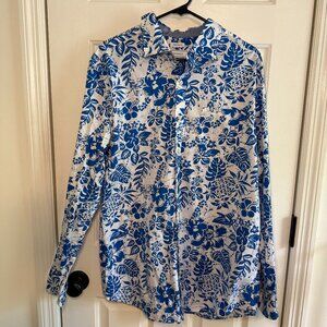 Crown & Ivy Blue Floral Casual Button Down Shirt